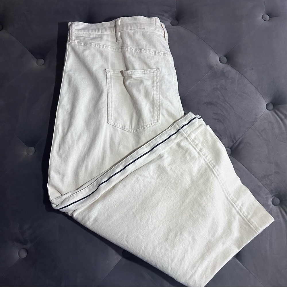 Boden Side Stripe, Wide Leg, High Rise, Cropped Jeans, Ecru, Sz 34